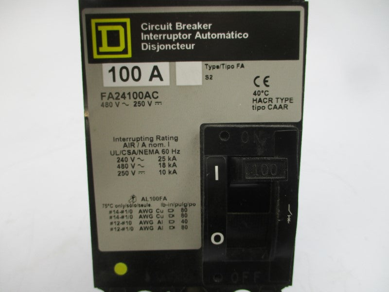 SQUARE D FA24100AC SER. 2 480V 100A NSMP