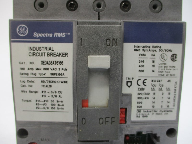 GENERAL ELECTRIC SEDA36AT0100 600VAC 100A NSMP