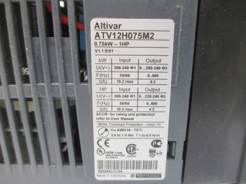 SCHNEIDER ELECTRIC ATV12H075M2 200-240VAC 4.2/10.2A NSMP