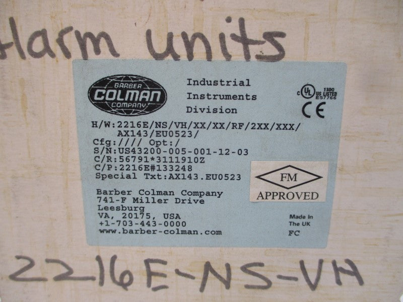 BARBER COLMAN 2216E/NS/VH/XX/XX/RF/2XX/XXX/AX143/EU0523/ 100-240VAC 2A NSMP