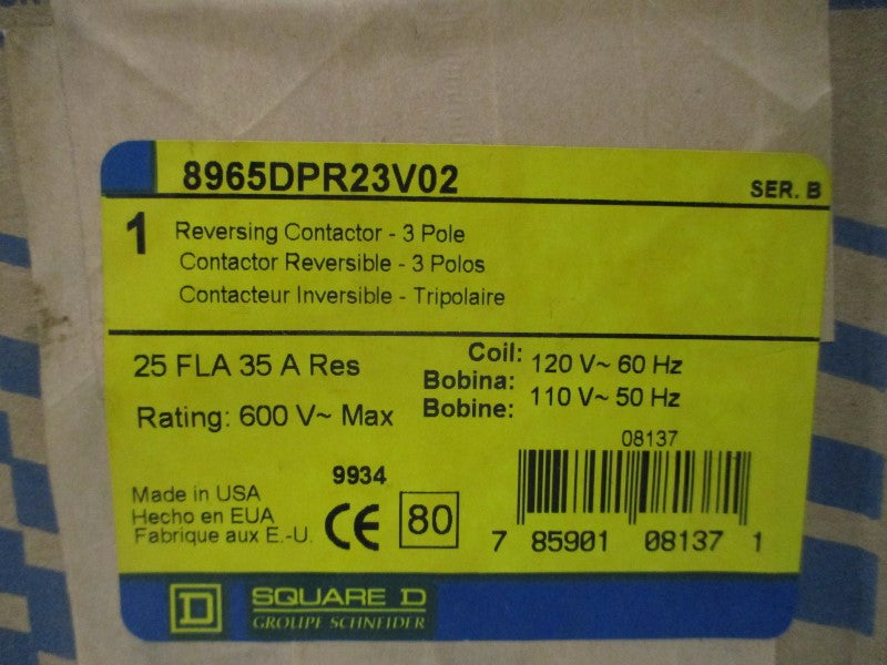 SQUARE D 8965DPR23V02 SER. B 110/120V 25A NSMP