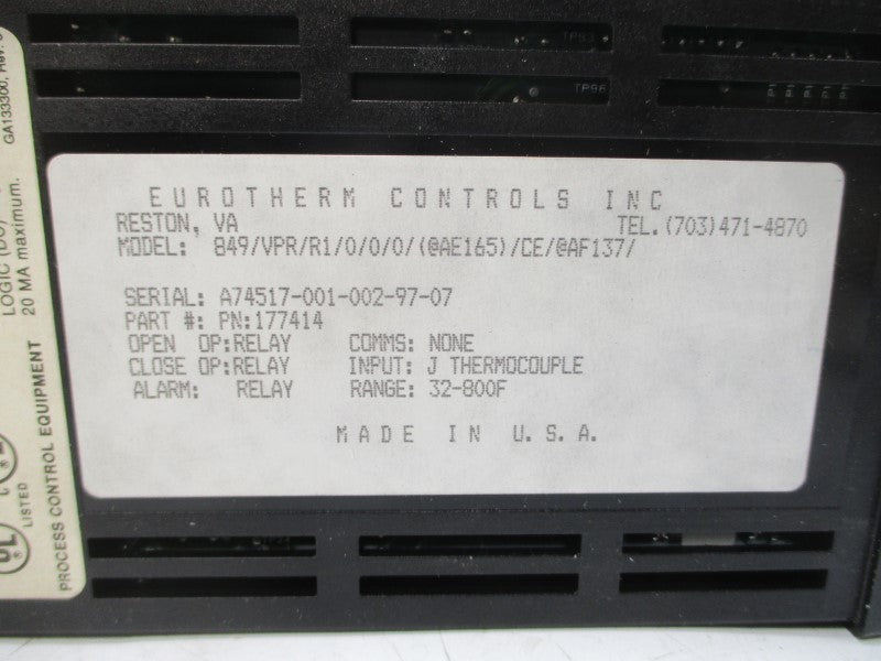 EUROTHERM CONTROLS 177414 849/VPR/R1/0/0/0 240VAC 1-2A NSMP