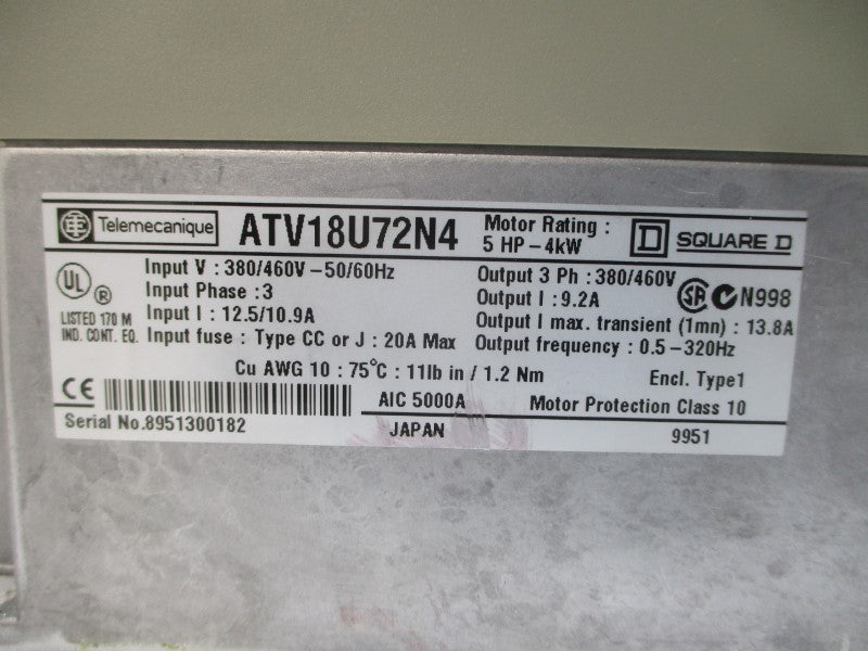 TELEMECANIQUE ATV18U72N4U 380/460VAC 12.5/10.9A NSMP