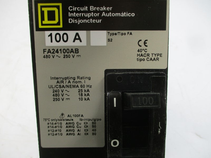SQUARE D FA24100AB SER. 2 480V 100A NSMP