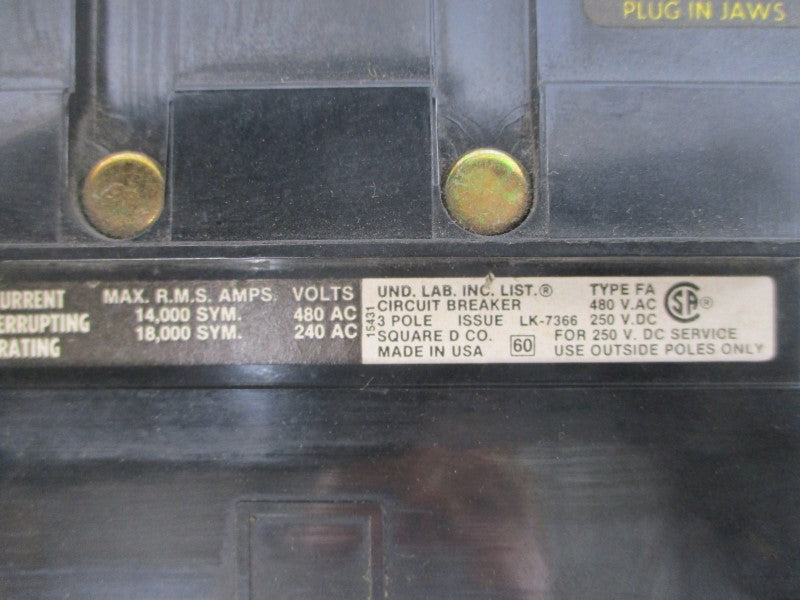 SQUARE D FA34070 480VAC 70A UNMP