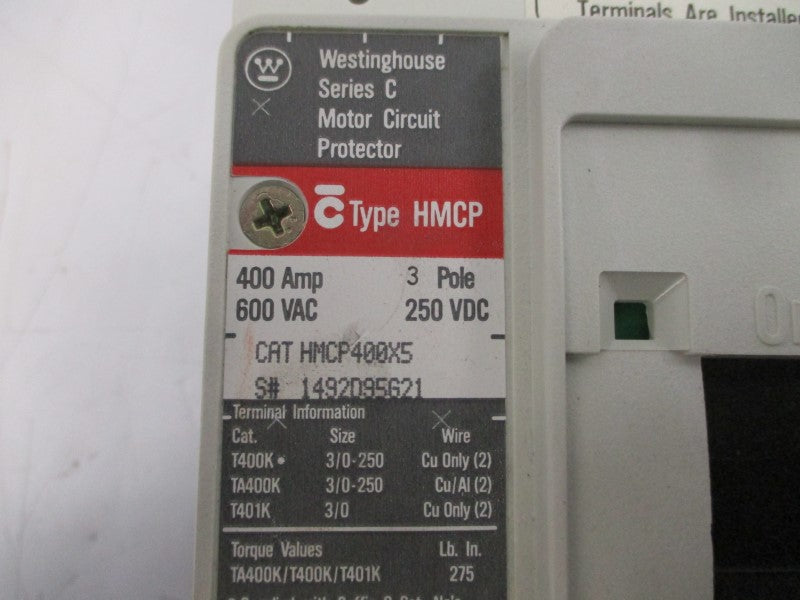 WESTINGHOUSE HMCP400X5 1492D95G21 SER. C 600VAC 400A NSNP
