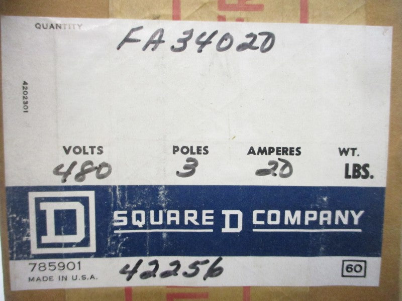 SQUARE D FA34020 480VAC 20A NSMP