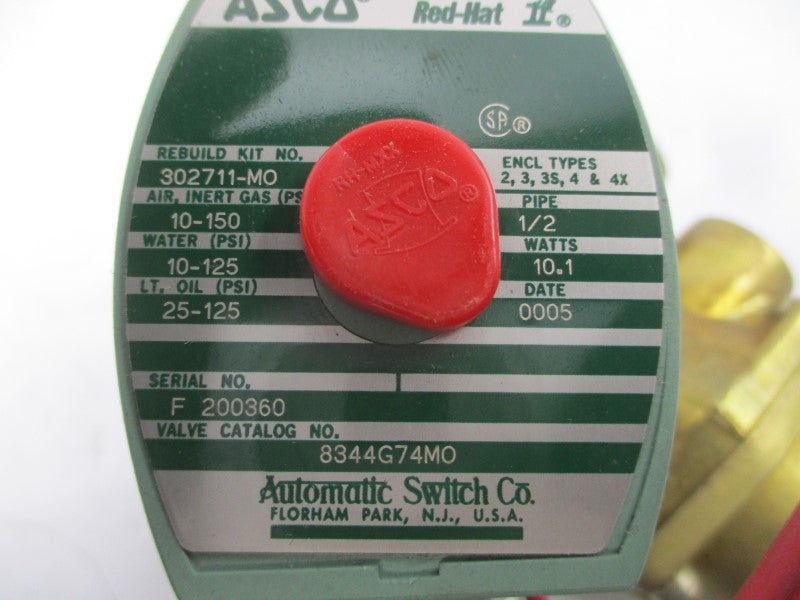 ASCO 8344G74MO 110/120V 10-150PSI 1/2" NSMP