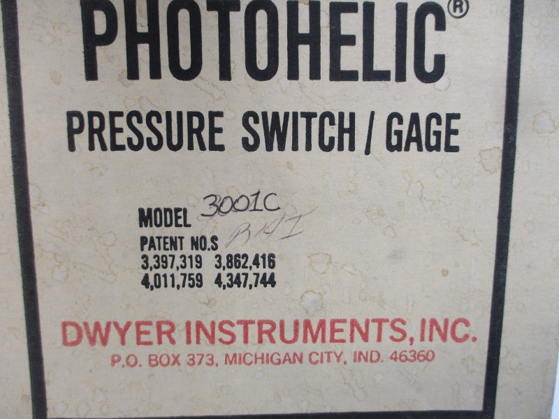 DWYER 3001C 120/240VAC 10A 25PSI 0-1.0"H2O NSMP