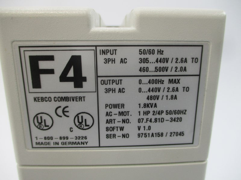 KEB 07.F4.S1D-3420 460-500VAC 2.0/2.6A NSNP
