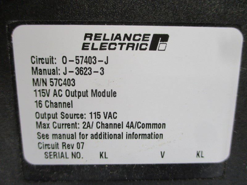 RELIANCE ELECTRIC 0-57403-J 57C403 115VAC 2/4A UNMP