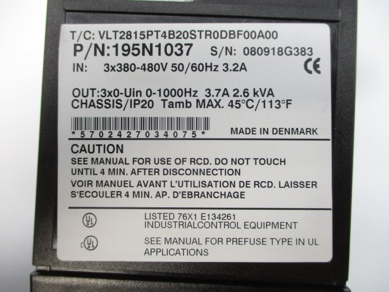 DANFOSS 195N1037 VLT2815PT4B20STR0DBF00A00 380-480V 3.2A NSNP