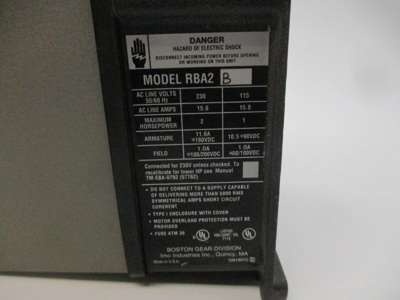 BOSTON GEAR RBA2B 115/230VAC 15.8A NSNP