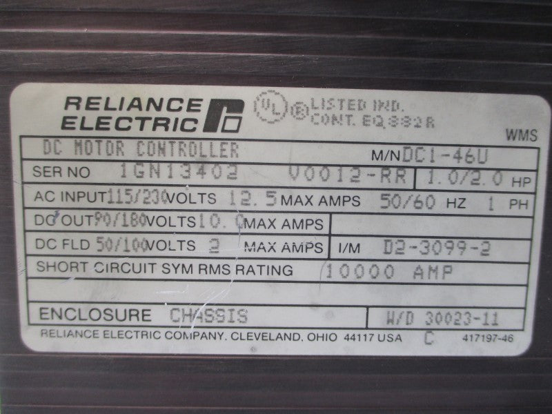 RELIANCE ELECTRIC DC1-46U 115/230VAC 12.5A UNMP
