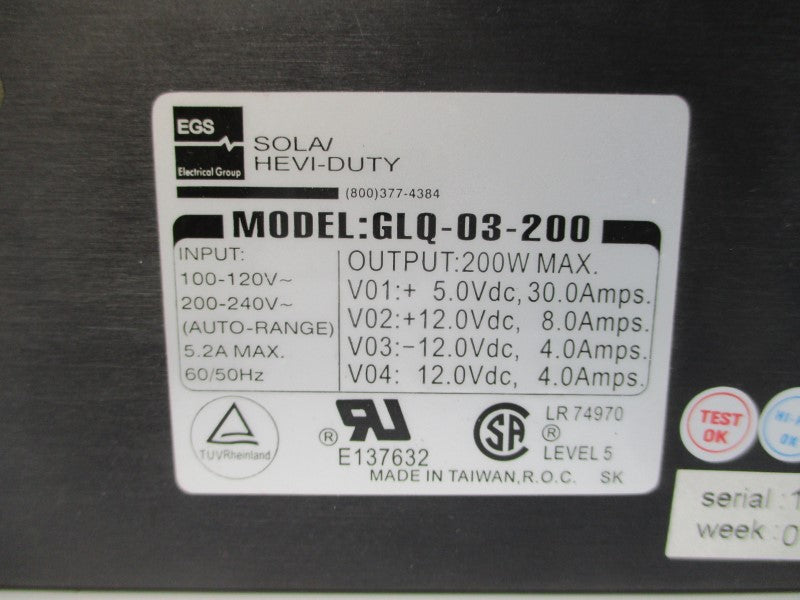 SOLA HEVI-DUTY GLQ-03-200 200-240V 5.2A NSMP