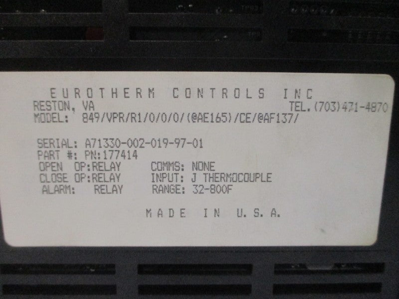 EUROTHERM 849/VPR/R1/0/0/0/(@AE165)/CE/@AF137/ 177414 240VAC 1-2A NSMP