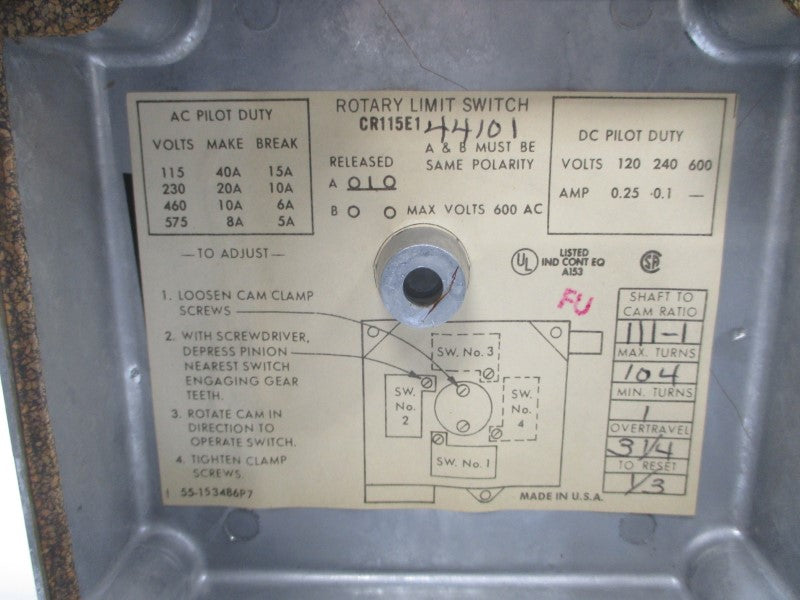 GENERAL ELECTRIC CR115E144101 600VAC 0.25-0.1A NSMP