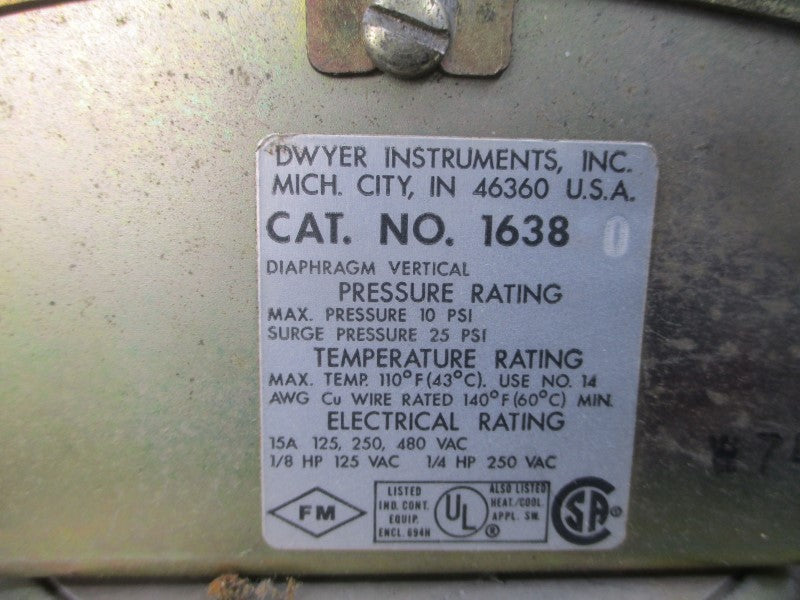 DWYER INSTRUMENTS 16380 480VAC 15A 10-25PSI .05-.25"H2O UNMP
