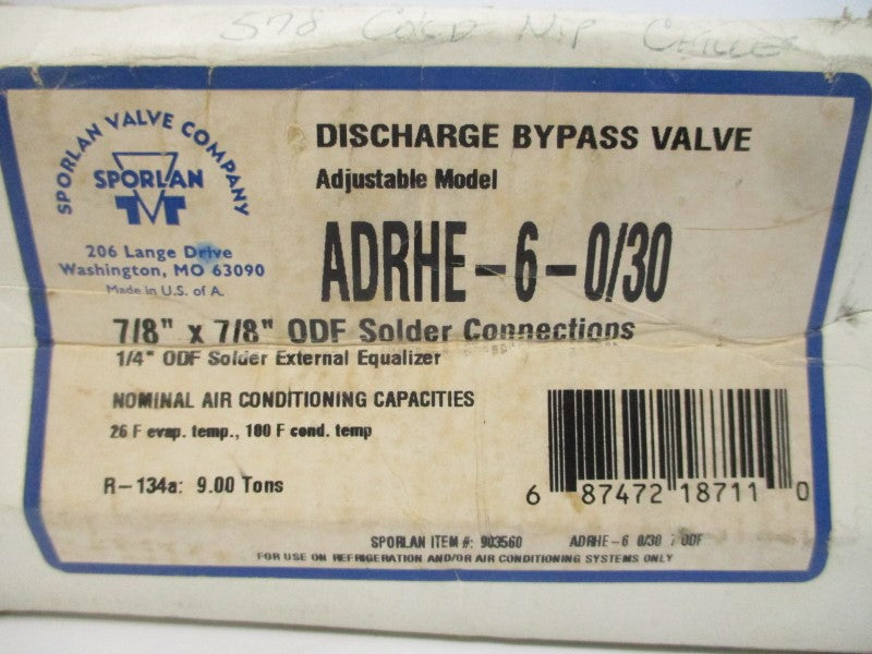 SPORLAN VALVE ADRHE-6-0/30 7/8"X7/8" NSMP