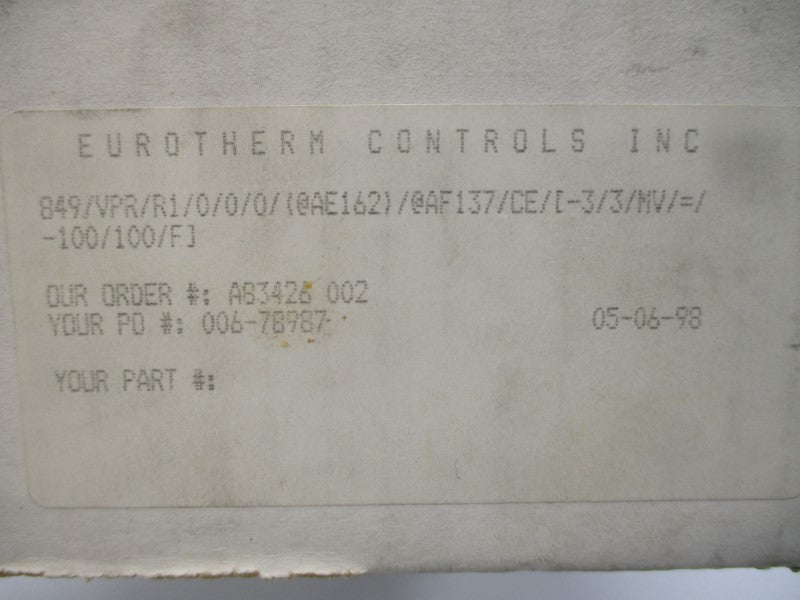 EUROTHERM CONTROLS 849/VPR/R1/0/0/0/(@AE162)/@AF137/CE/[-3/3/MV/=/-100/100/F] 240VAC 2/1A NSMP