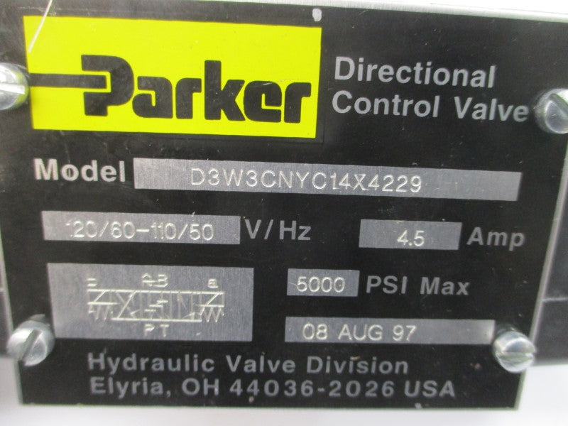 PARKER D3W3CNYC14X4229 110/120V 4.5A 5000PSI NSMP