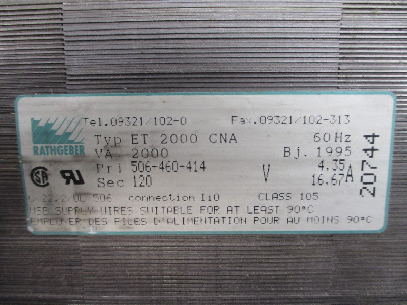 RATHGEBER ET2000CNA 506/460/414V 4.35/16.67A NSNP