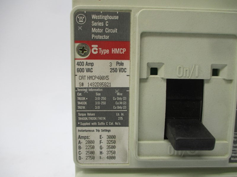 WESTINGHOUSE HMCP400X5 1492D95G21 SER. C 600VAC 400A NSNP