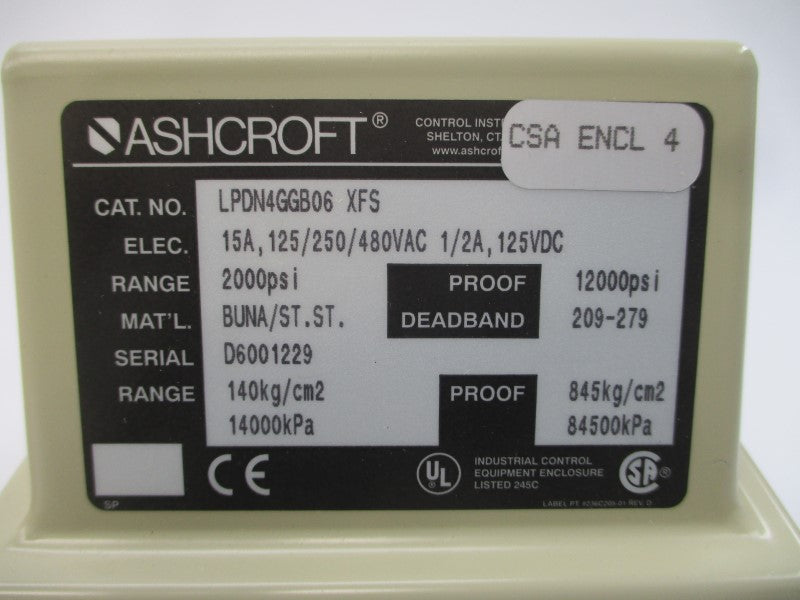 ASHCROFT LPDN4GGB06 480VAC 15A 2000PSI NSMP