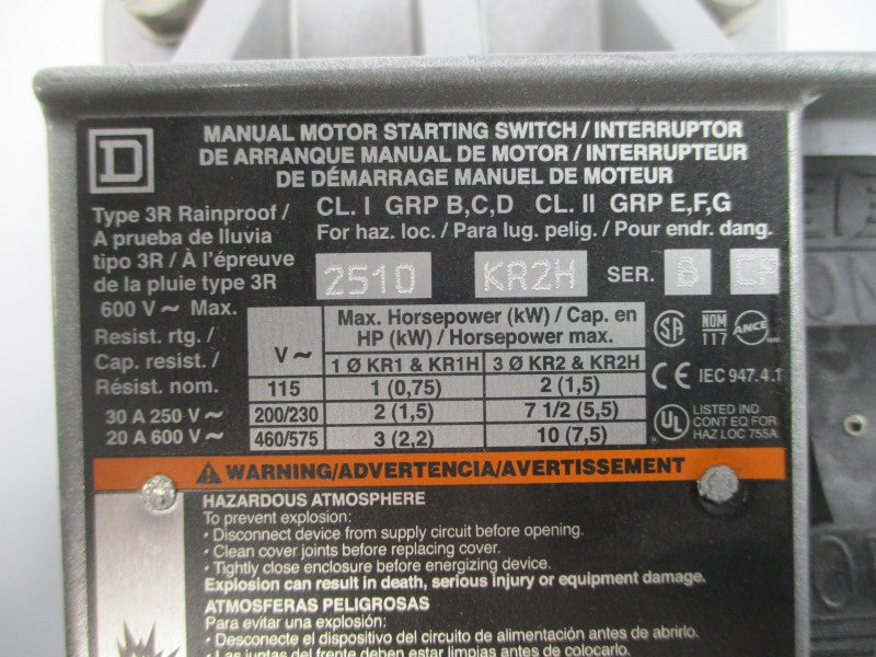 SQUARE D 2510KR2H SER. B 600V 30A NSMP