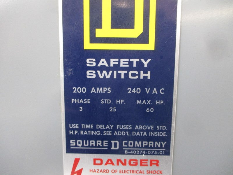 SQUARE D H-324-N SER. E1 240VAC 200A NSNP