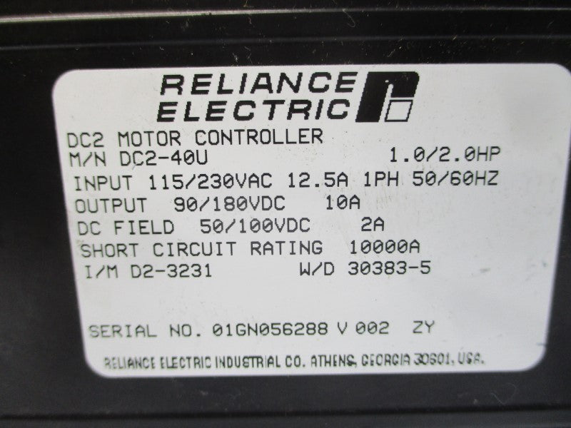 RELIANCE ELECTRIC DC2-40U 115/230VAC 12.5A UNMP