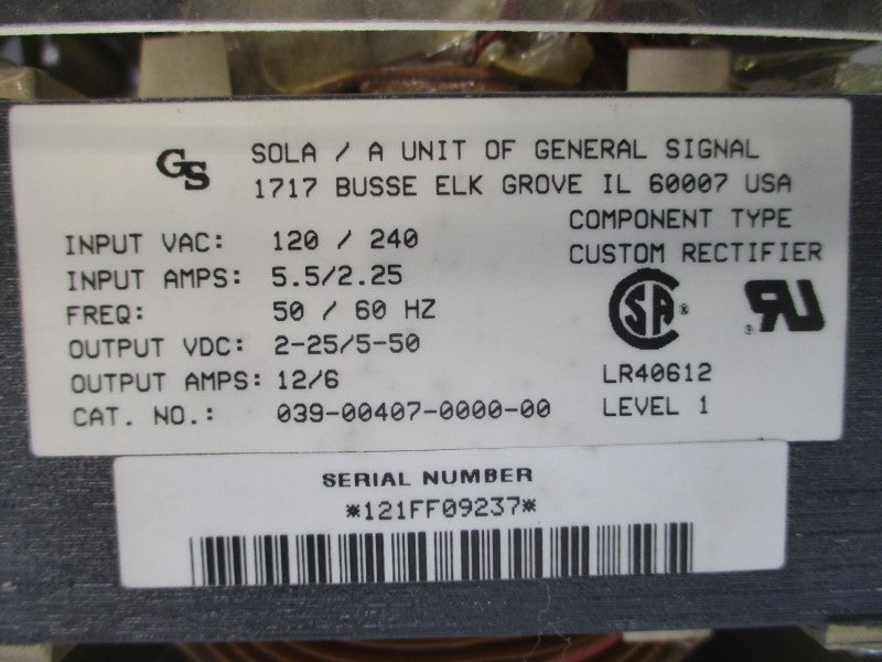 SOLA 039-00407-0000-00 120/240VAC 5.5/2.25A UNMP