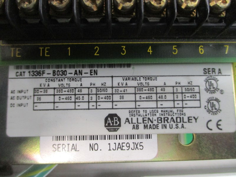 ALLEN BRADLEY 1336F-B030-AN-EN SER. A 380-480VAC 46/49A (AS PICTURED) UNMP