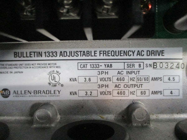 ALLEN BRADLEY 1333-YAB SER. B 460VAC 4/4.5A UNMP