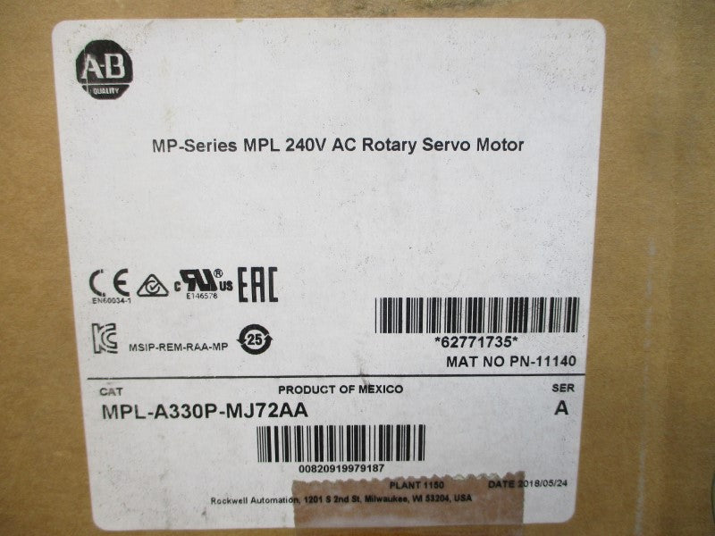 ALLEN BRADLEY MPL-A330P-MJ72AA SER. A 240VAC 12.0A NSMP