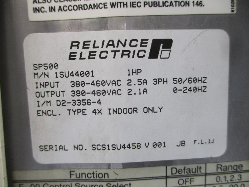 RELIANCE ELECTRIC 1SU44001 380-460VAC 2.5A UNMP