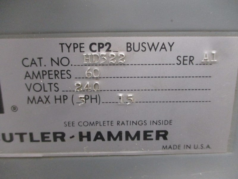 CUTLER HAMMER CP2HD322 240VAC 60A UNMP