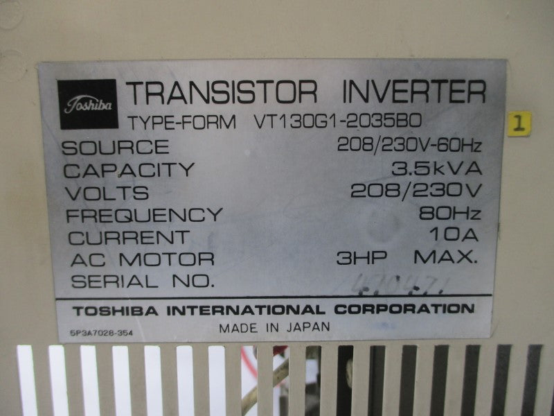 TOSHIBA VT130G1-2035B0 208/230V 10A (AS PICTURED) UNMP