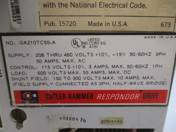 CUTLER HAMMER GA210TC55-A 208-460VAC 50A (AS PICTURED) UNMP