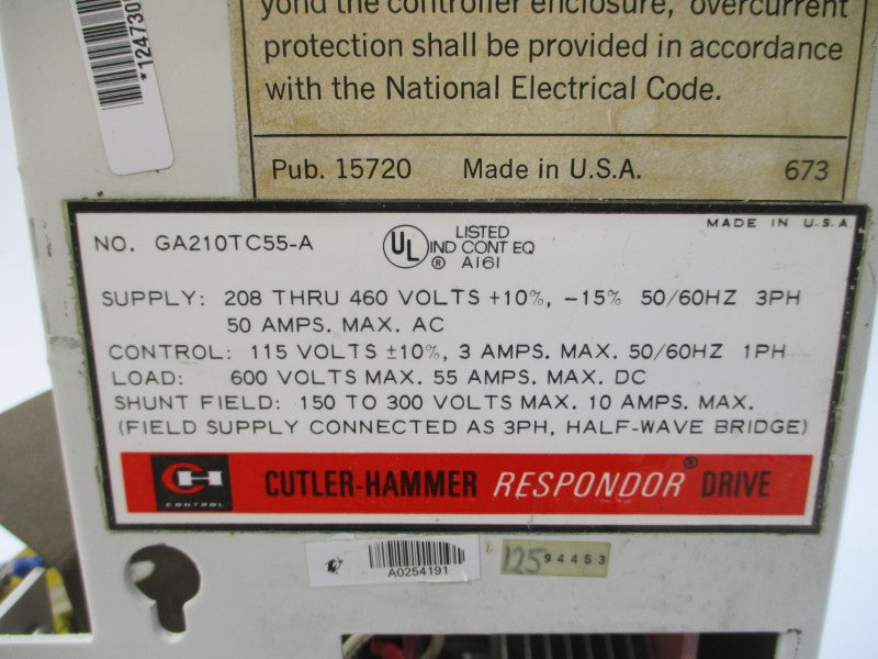 CUTLER HAMMER GA210TC55-A 208-460VAC 50A (AS PICTURED1) UNMP