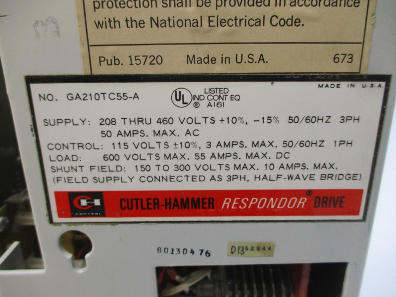 CUTLER HAMMER GA210TC55-A 208-460VAC 50A UNMP