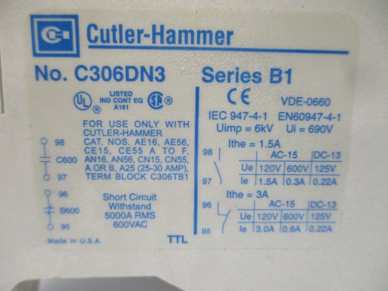CUTLER HAMMER AE16ANS0TC SER. C1 24V 7A NSMP