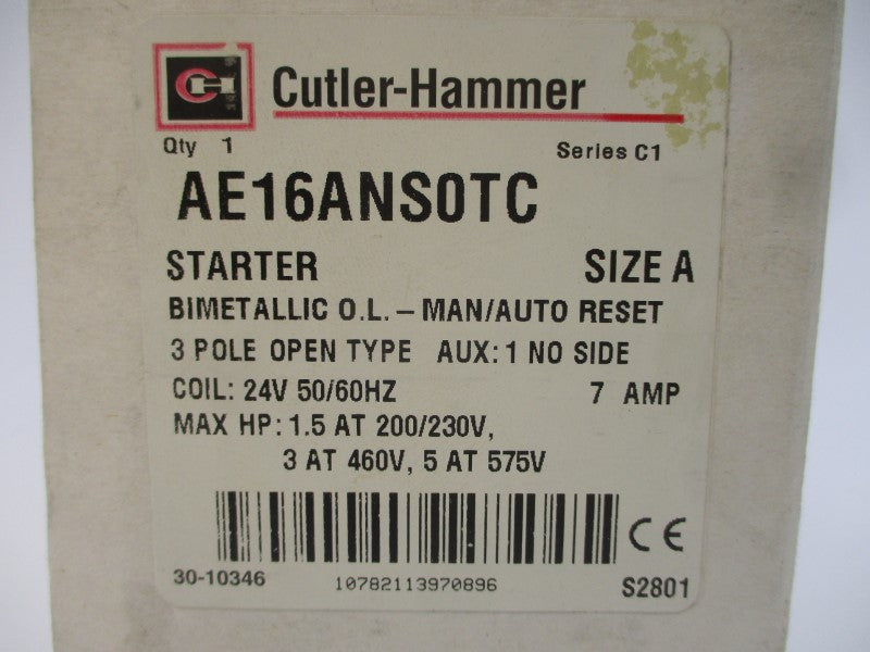 CUTLER HAMMER AE16ANS0TC SER. C1 24V 7A NSMP