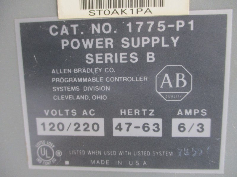 ALLEN BRADLEY 1775-P1 SER. B 120/220VAC 6/3A UNMP