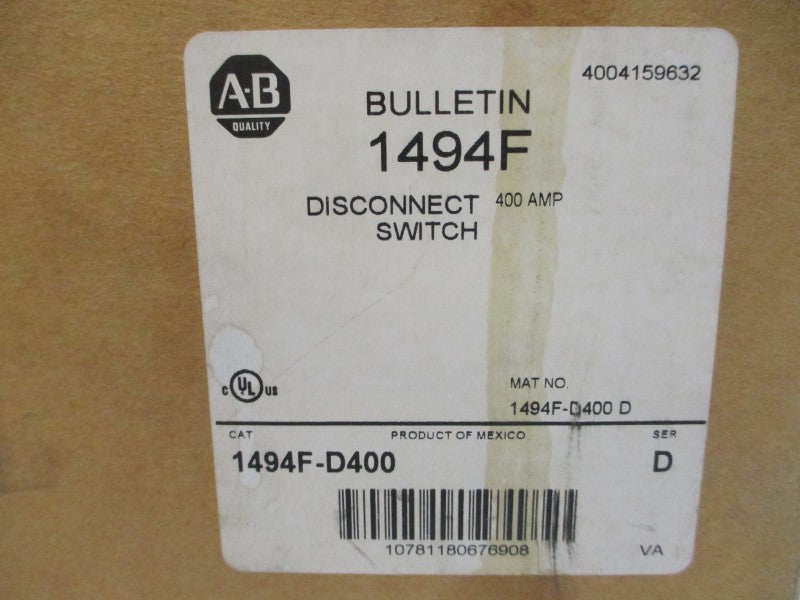 ALLEN BRADLEY 1494F-D400 SER. D 600VAC 400A (BR.WH) NSMP