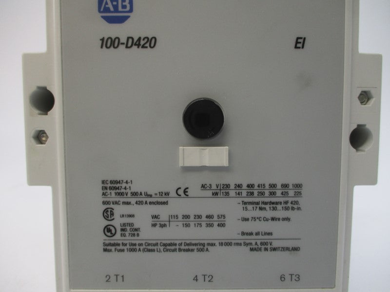 ALLEN BRADLEY 100-D420ED11 SER. B 110-130V 420A (BR/WH) NSMP