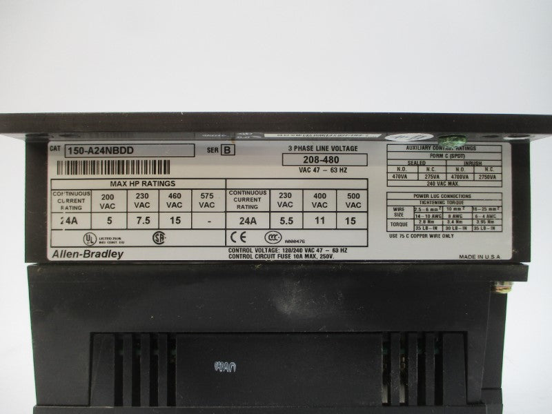 ALLEN BRADLEY 150-A24NBDD SER. B 208-480VAC 24A REMAN