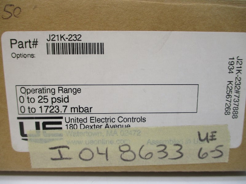 UNITED ELECTRIC J21K-232 480VAC 15A 0-25PSI NSMP