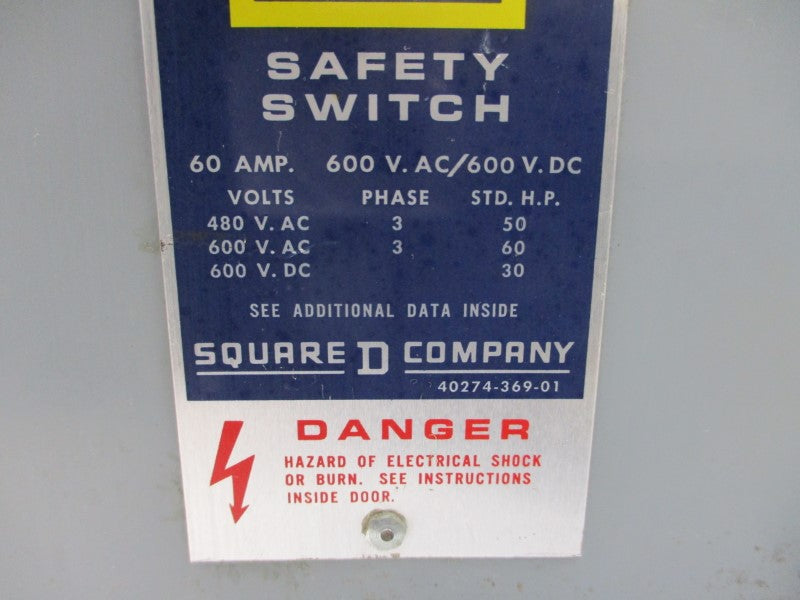 SQUARE D HU-362 SER. E1 600VAC 60A UNMP