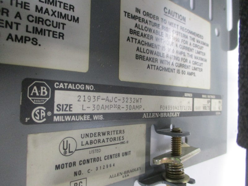 ALLEN BRADLEY 2193F-AJC-3232WT SER. H 600V (AS PICTURED) NSNP